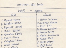 1948-49. 7. osztály Vági Gyula osztályfőnökkel osztálynévsor